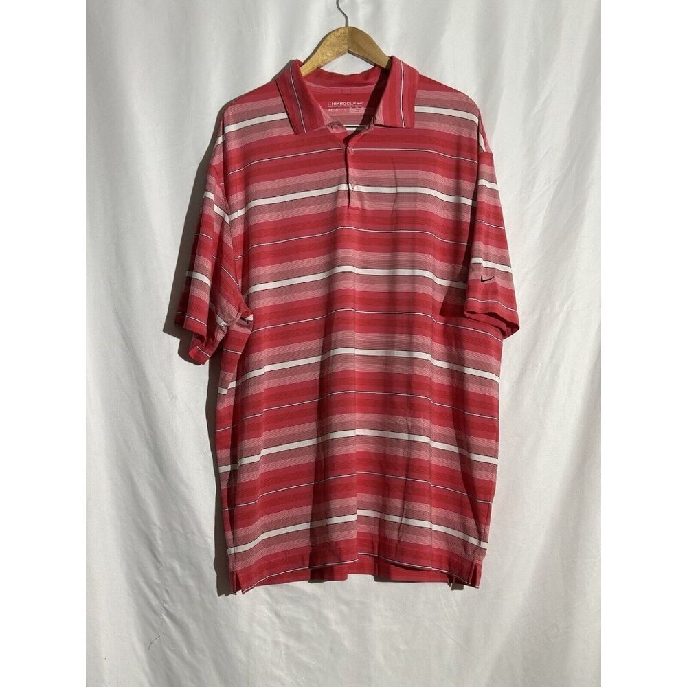 Nike Golf Mens Size XXL Dri Fit Golf Polo Red, Pink Striped Short Sleeve